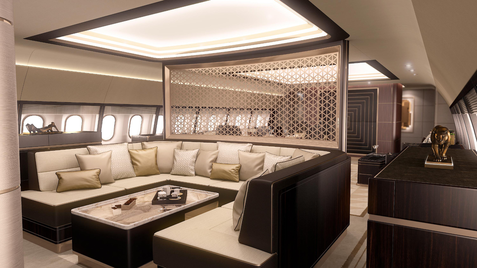 On board a privately-owned Boeing 787-9 business jet.